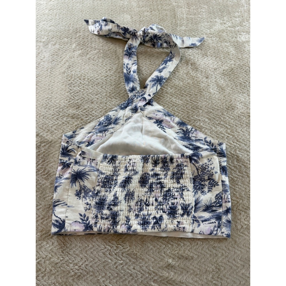 Abercrombie & Fitch Linen Blend Halter Crop Top Blue White Toile Tropical S‎ - Picture 8 of 11
